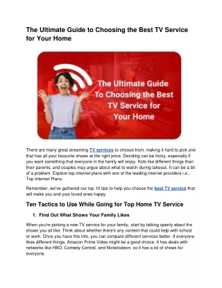 The Ultimate Guide to Choosing the Best TV Service for Your Home