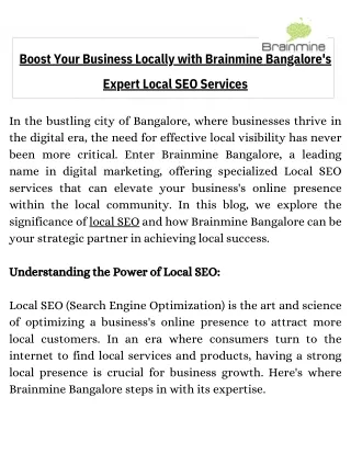 Boost Your Business Locally with Brainmine Bangalore's Expert Local SEO Services