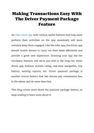 making transactions easy with the driver payment