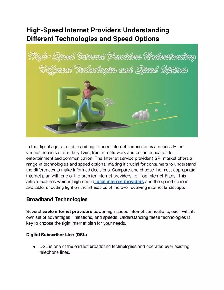 high speed internet providers understanding