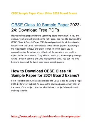 CBSE Sample Paper Class 10 for 2024 Board Exams