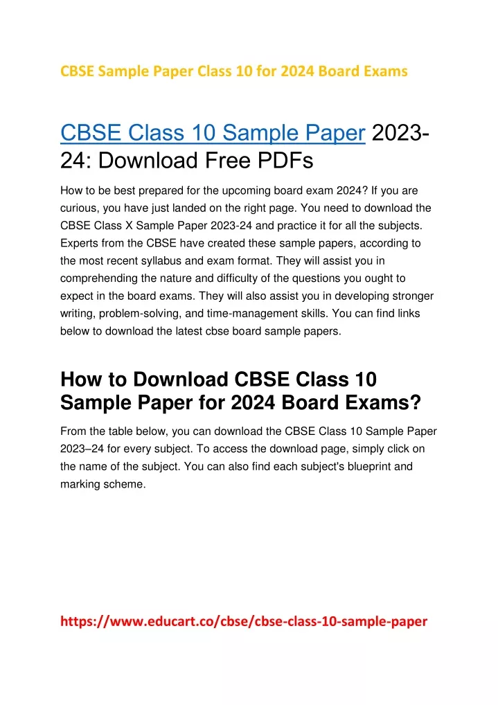 cbse sample paper class 10 for 2024 board exams