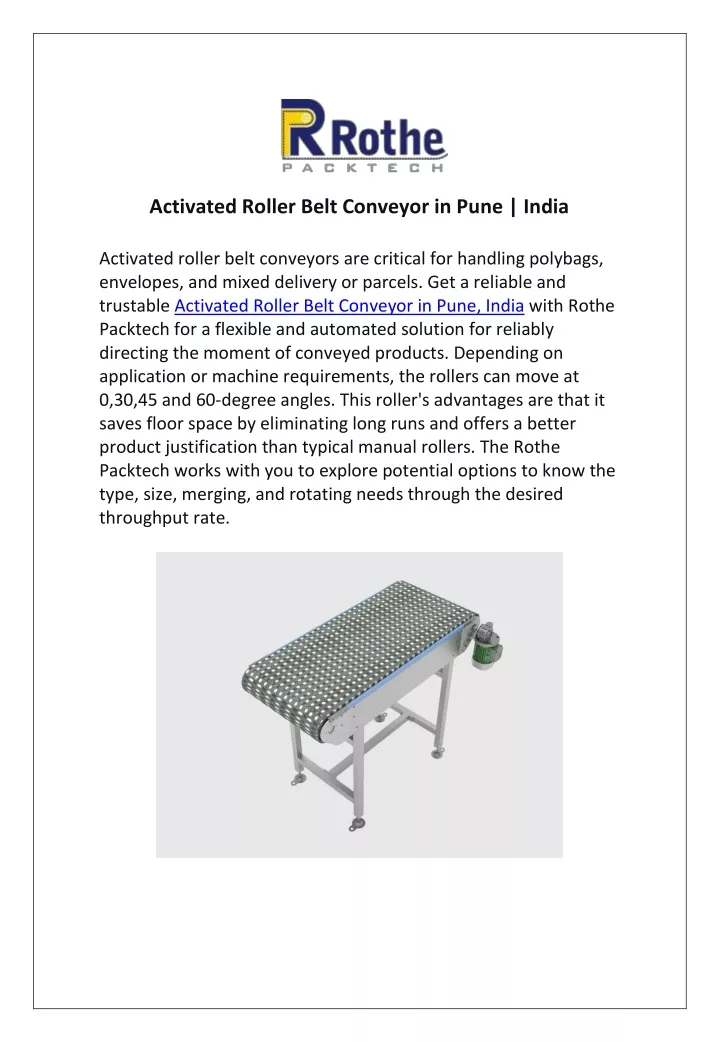 activated roller belt conveyor in pune india