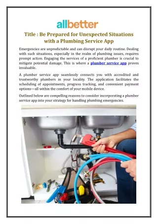Be Prepared for Unexpected Situations with a Plumbing Service App