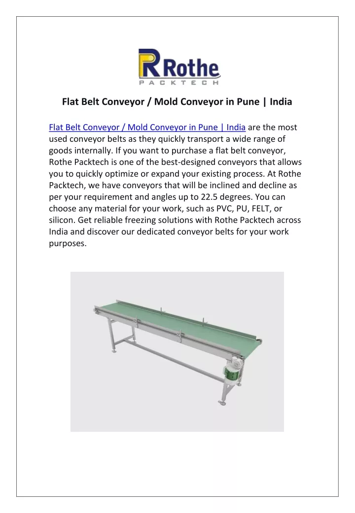 flat belt conveyor mold conveyor in pune india