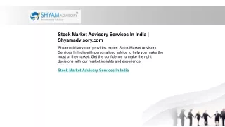 stock market advisory services in india