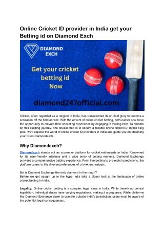 Online Cricket ID provider in India get your betting id on diamond exch