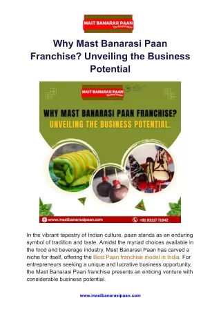 Why Mast Banarasi Paan Franchise? Unveiling the Business Potential