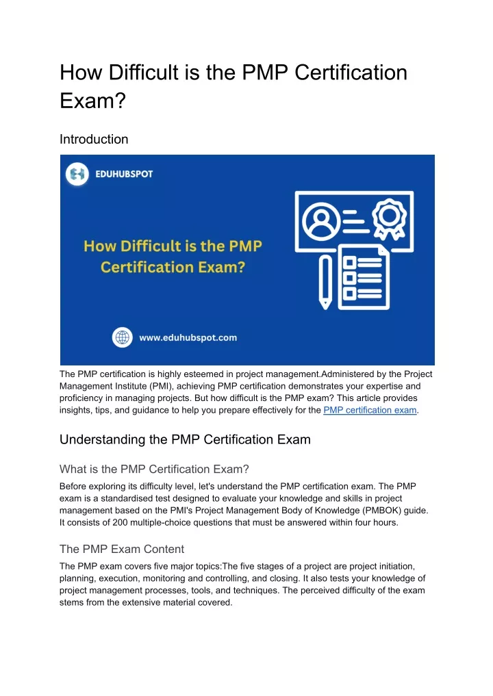 how difficult is the pmp certification exam