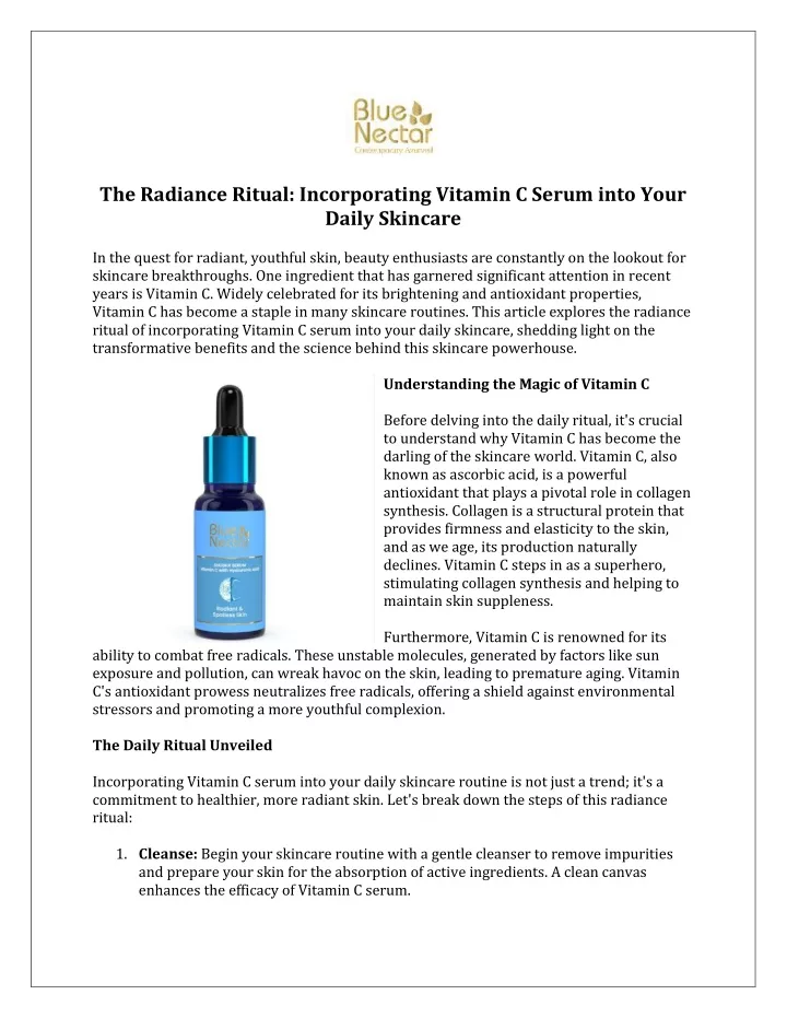 the radiance ritual incorporating vitamin c serum