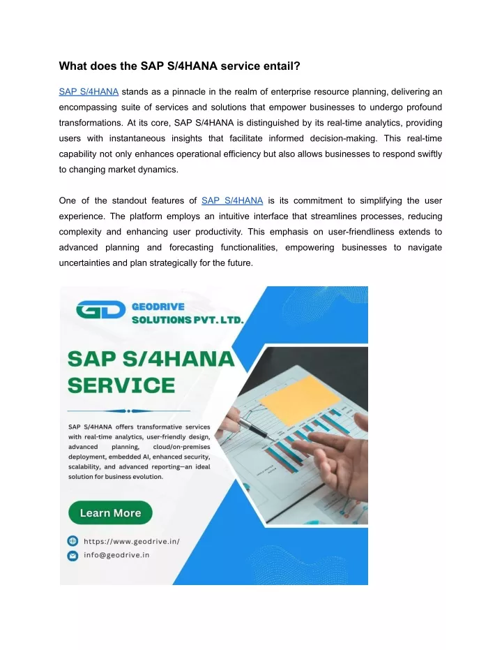 what does the sap s 4hana service entail
