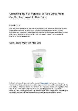 Unlocking the Full Potential of Aloe Vera_ From Gentle Hand Wash to Hair Care