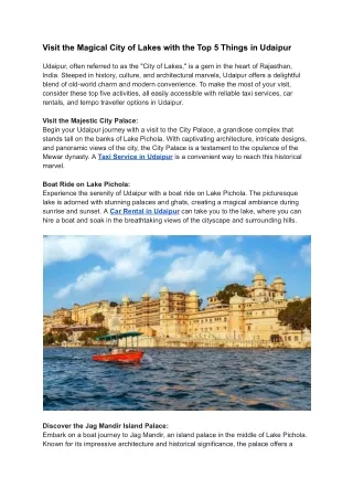 Visit the Magical City of Lakes with the Top 5 Things in Udaipur