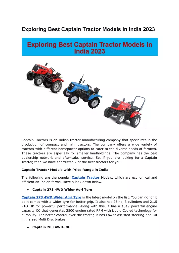 exploring best captain tractor models in india