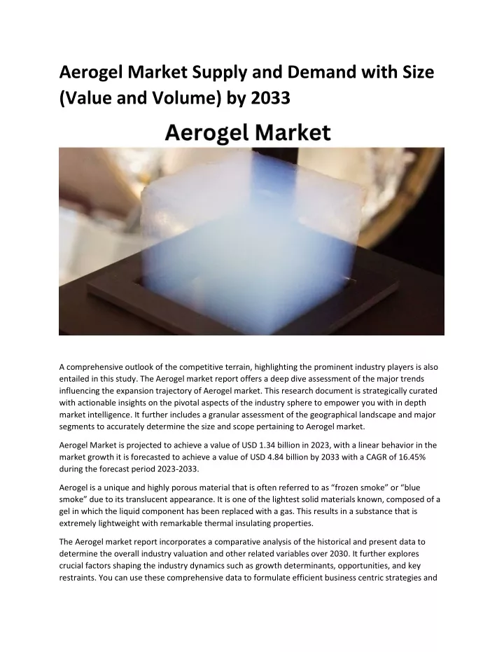 aerogel market supply and demand with size value