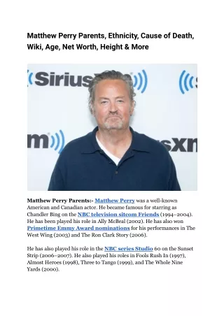 Matthew Perry Parents, Ethnicity, Cause of Death, Wiki, Age, Net Worth, Height & More