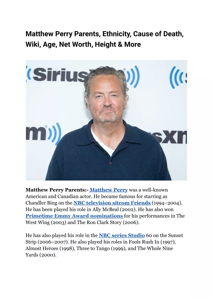 matthew perry parents ethnicity cause of death