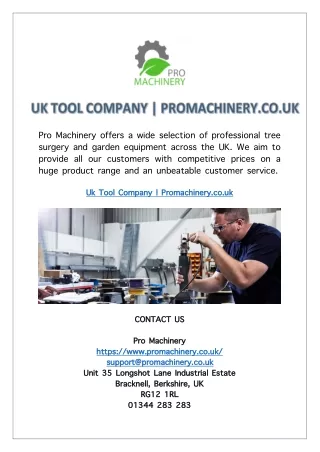 Uk Tool Company | Promachinery.co.uk