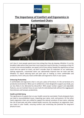 Stosa Cucine - Importance of Comfort & Ergonomics in Customized Chairs