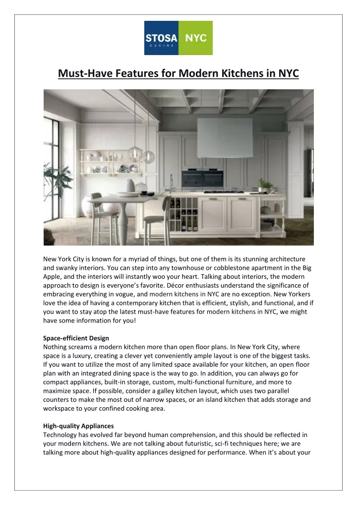 must have features for modern kitchens in nyc