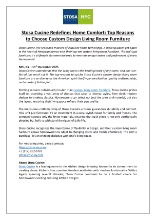 Stosa Cucine Redefines Home Comfort - Top Reasons to Choose Custom Design Living Room Furniture