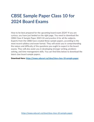 Cbse Sample Paper Class 10 For 2024 Board Exams Dt 