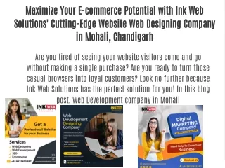 Maximize Your E-commerce Potential with Ink Web Solutions' Cutting-Edge Website Web Designing Company in Mohali, Chandig