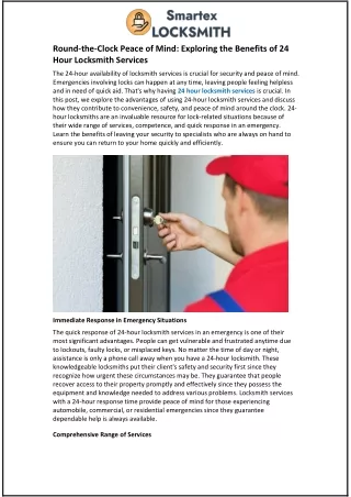 Exploring the Benefits of 24 Hour Locksmith Services
