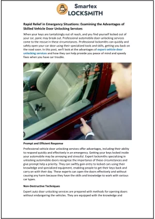 Examining the Advantages of Skilled Vehicle Door Unlocking Services