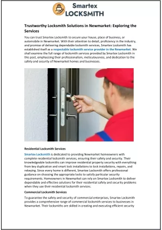Trustworthy Locksmith Solutions in Newmarket: Exploring the Services