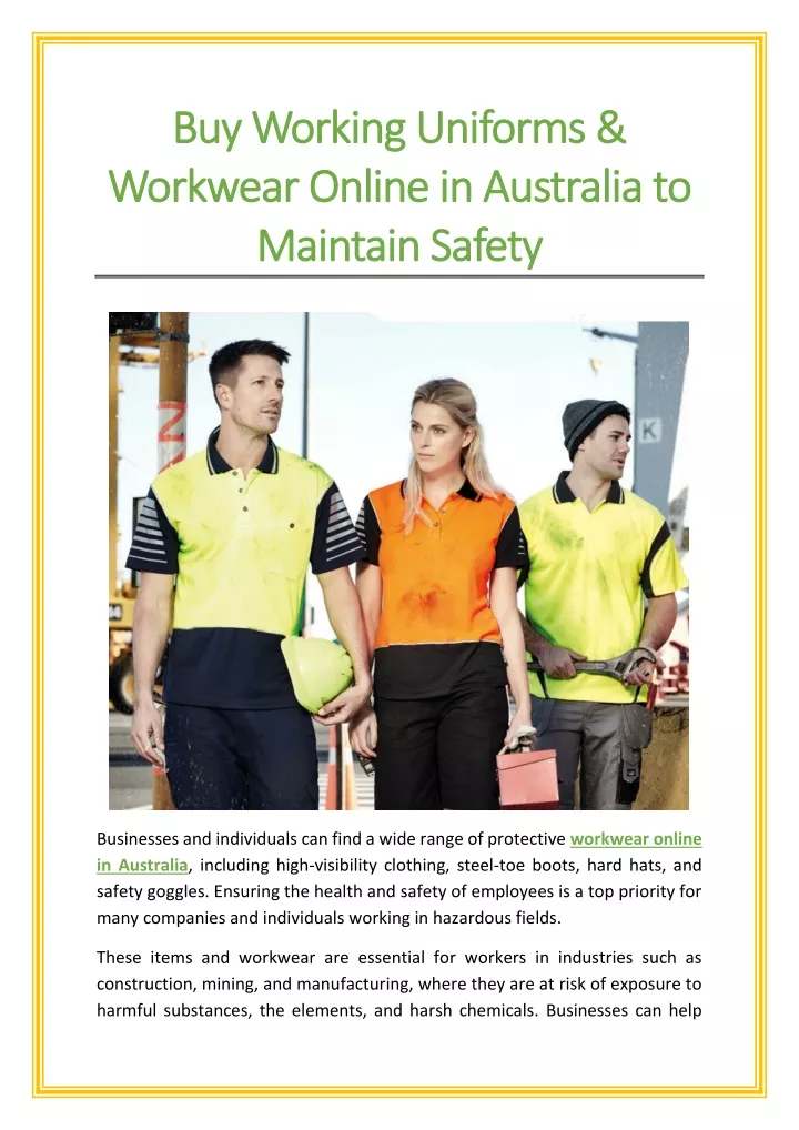 PPT - Buy Working Uniforms & Workwear Online In Australia To Maintain ...