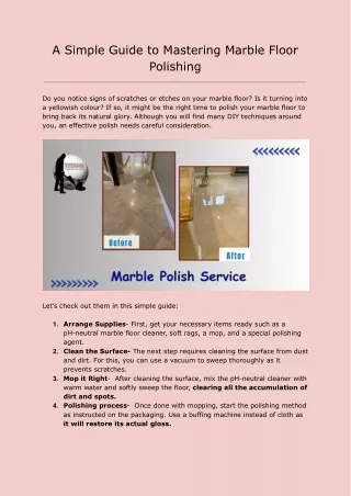 A Simple Guide to Mastering Marble Floor Polishing