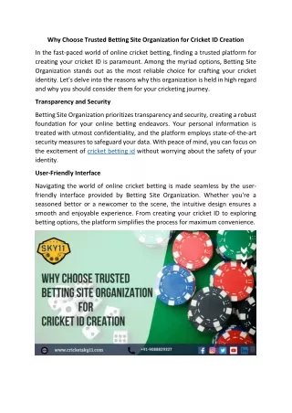 Why Choose Trusted Betting Site Organization for Cricket ID Creation