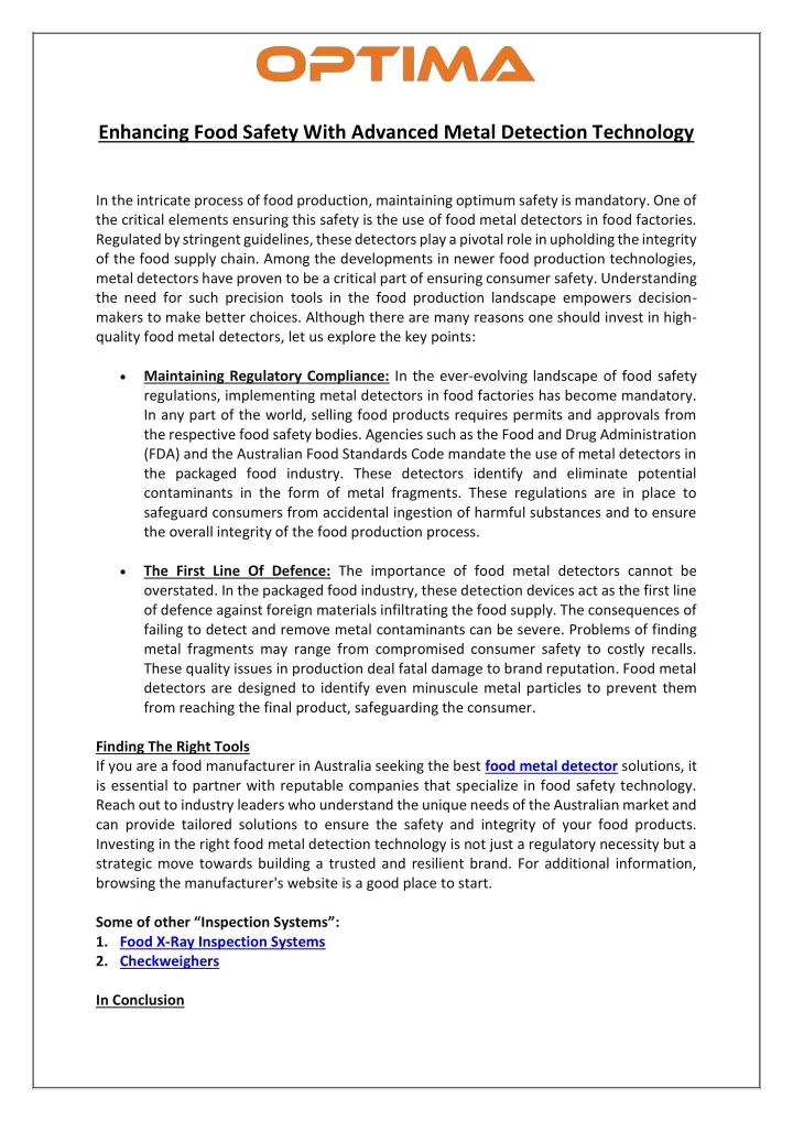 enhancing food safety with advanced metal