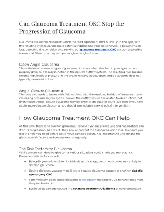 2023 - Can Glaucoma Treatment OKC Stop the Progression of Glaucoma