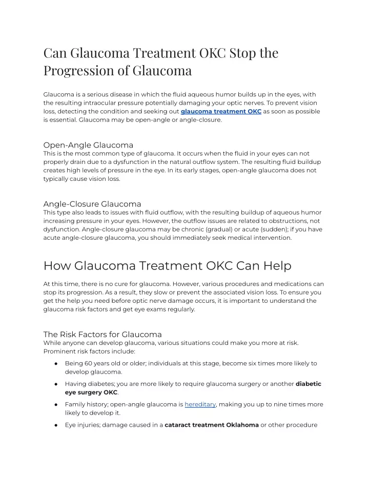 can glaucoma treatment okc stop the progression