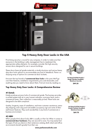 Top 5 Heavy Duty Door Locks in the USA
