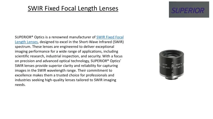 swir fixed focal length lenses