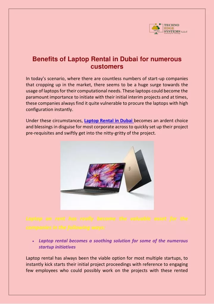 benefits of laptop rental in dubai for numerous