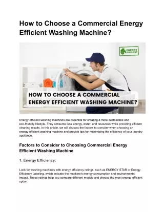 How to Choose a Commercial Energy Efficient Washing Machine