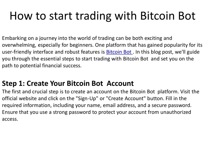 how to start trading with bitcoin bot