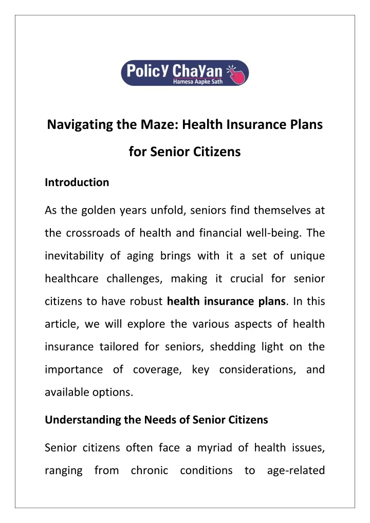 navigating the maze health insurance plans