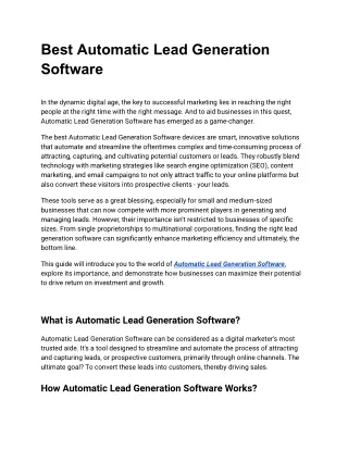Best Automatic Lead Generation Software