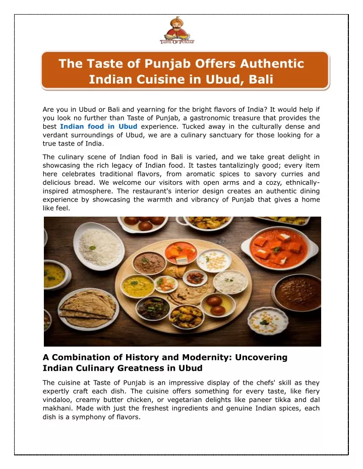 the taste of punjab offers authentic indian