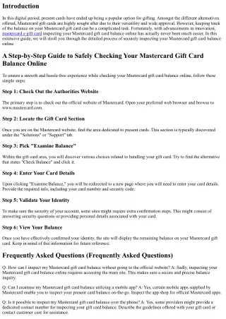 A Step-by-Step Guide to Securely Examining Your Mastercard Gift Card Balance Onl