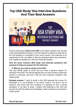 Top USA study visa interview questions and their best answers