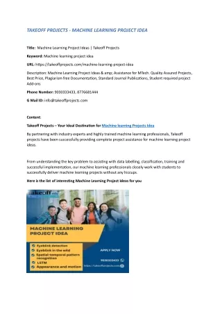 takeoff projects machine learning project idea