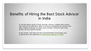 Unlock Success: Benefits of Hiring the Best Stock Advisor in India