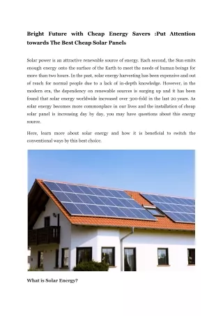Bright Future with Cheap Energy Savers _Put Attention towards The Best Cheap Solar Panels