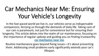 car mechanics near me ensuring your vehicle s longevity
